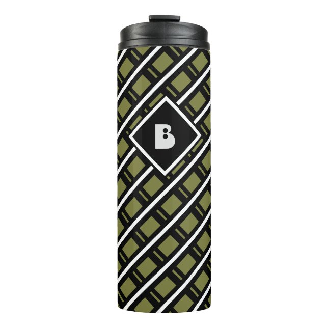 Modern Funky Geometric Monogrammed Initial Green Thermal Tumbler (Front)