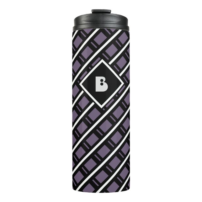 Modern Funky Geometric Pattern Monogrammed Purple Thermal Tumbler (Front)
