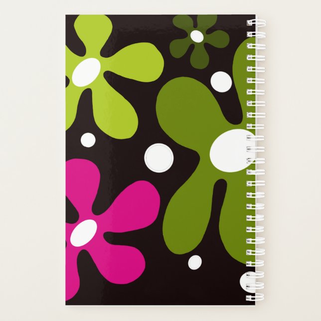 Modern, funky green & pink flowers planner (Back)