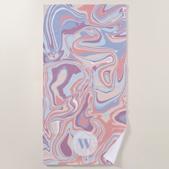 Modern Funky Marble Pastel Purple Monogram Beach Towel (Front)