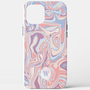 Modern Funky Marble Pastel Purple Monogram iPhone 12 Pro Max Case