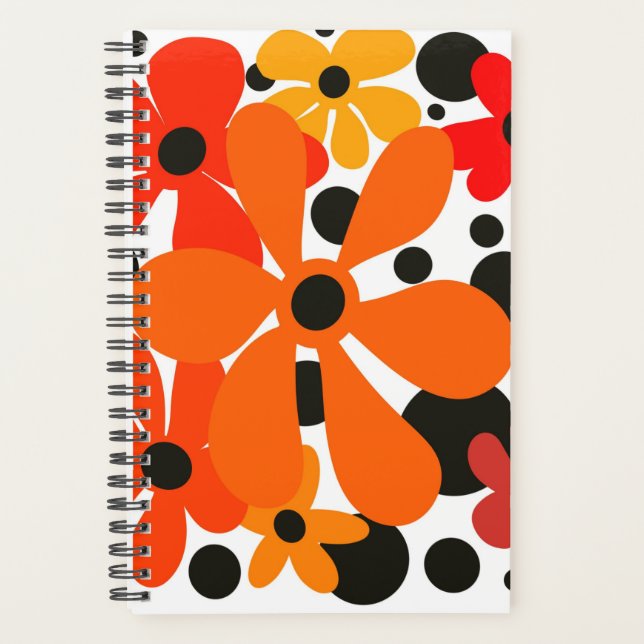 Modern, funky, orange & yellow flowers  planner (Front)