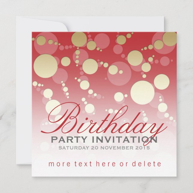 Modern Funky Red Gold Party Birthday Invitations (Front)