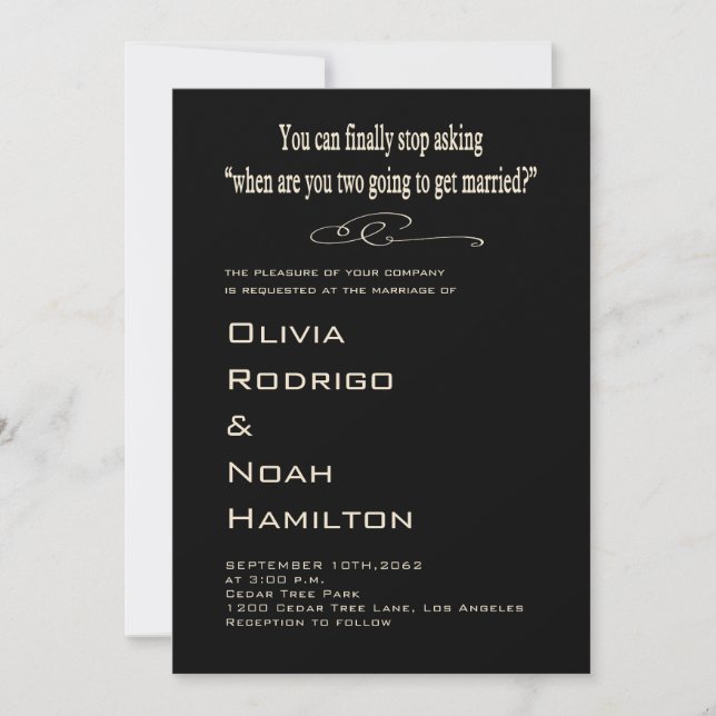 Modern Funny Black White Wedding Invitation (Front)