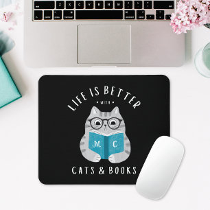 Modern Funny Book Lover Monogrammed Mouse Mat
