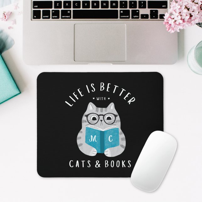 Modern Funny Book Lover Monogrammed Mouse Mat (Creator Uploaded)