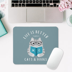 Modern Funny Book Lover Monogrammed Mouse Mat