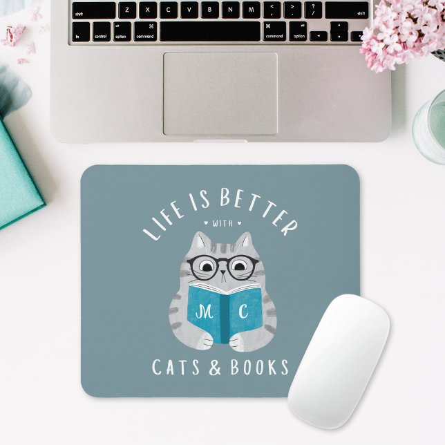Modern Funny Book Lover Monogrammed Mouse Mat (Creator Uploaded)