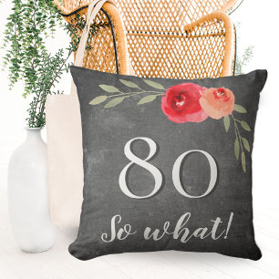 Modern Funny Chalkboard Watercolor 80th Birthday Cushion