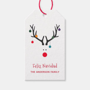 Modern funny Christmas reindeer Feliz Navidad Gift Tags