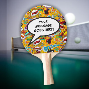 Modern Funny Comic Book Personalised Speech Bubble Ping Pong Paddle