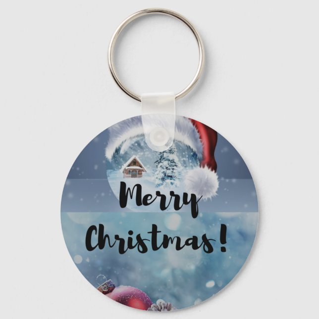 Modern funny cute Christmas reindeer Key Ring (Front)