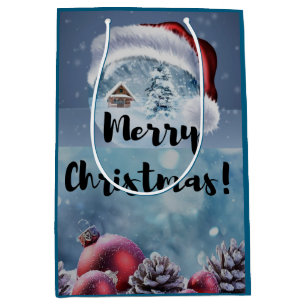 Modern funny cute Christmas reindeer Medium Gift Bag