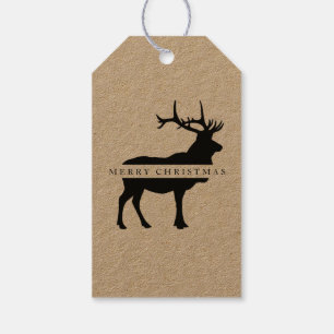 Modern funny cute Christmas reindeer on black  Gift Tags