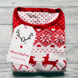 Modern funny cute Christmas reindeer on white Gift Tags