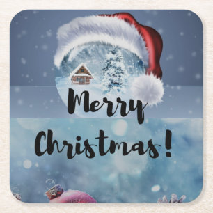 Modern funny cute Christmas reindeer Square Paper Coaster