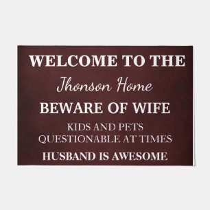 Modern Funny Family Name Welcome Personalised Door Doormat