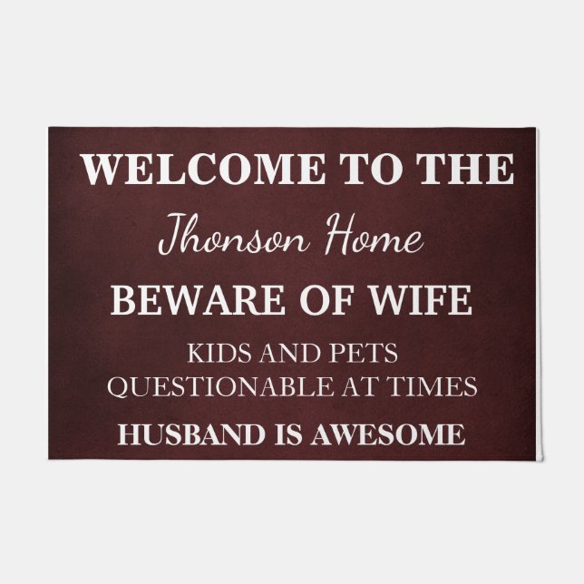 Modern Funny Family Name Welcome Personalised Door Doormat (Front)