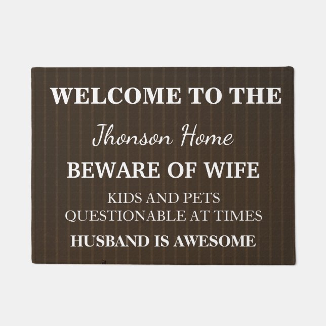 Modern Funny Family Name Welcome Personalised Door Doormat (Front)