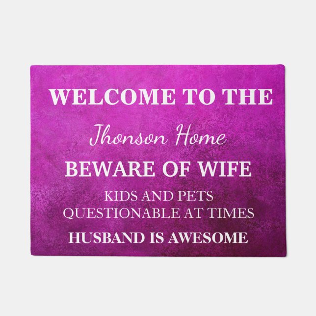 Modern Funny Family Name Welcome Personalised Doormat (Front)