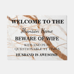 Modern Funny Family Name Welcome Personalised Doormat