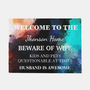 Modern Funny Family Name Welcome Personalised Doormat