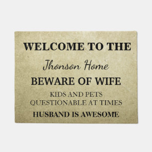 Modern Funny Family Name Welcome Personalised Doormat