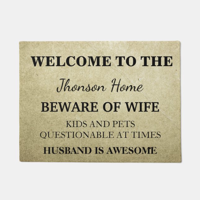 Modern Funny Family Name Welcome Personalised Doormat (Front)