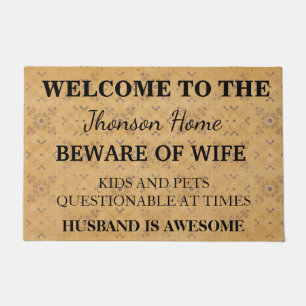 Modern Funny Family Name Welcome Personalised Doormat