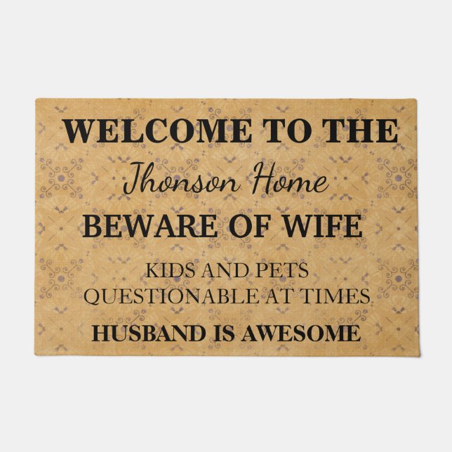 Modern Funny Family Name Welcome Personalised Doormat (Front)