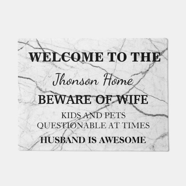 Modern Funny Family Name Welcome Personalised Doormat (Front)
