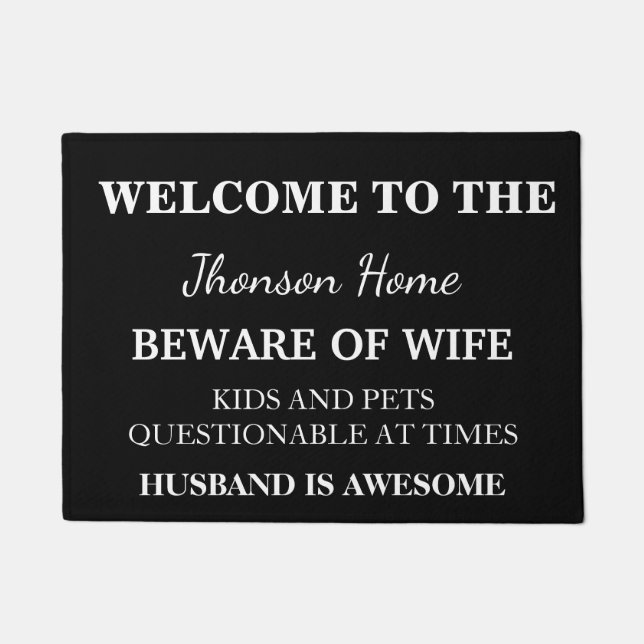 Modern Funny Family Name Welcome Personalised Doormat (Front)