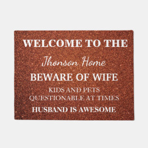 Modern Funny Family Name Welcome Personalised Doormat