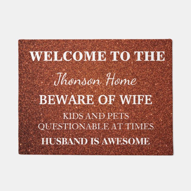 Modern Funny Family Name Welcome Personalised Doormat (Front)