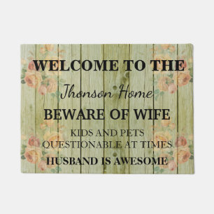 Modern Funny Family Name Welcome Personalised Doormat
