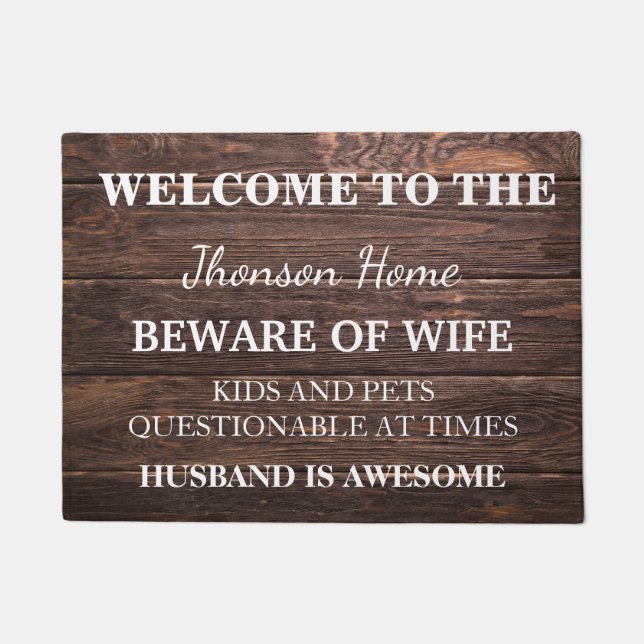 Modern Funny Family Name Welcome Personalised Doormat (Front)