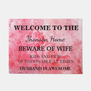 Modern Funny Family Name Welcome Personalised Doormat