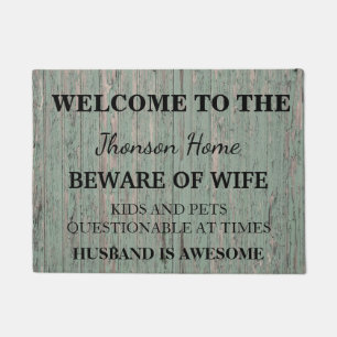Modern Funny Family Name Welcome Personalised Doormat