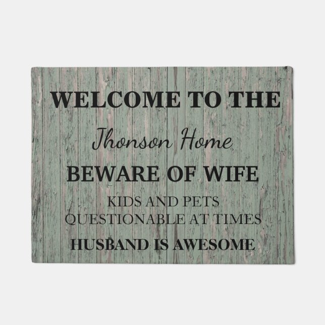 Modern Funny Family Name Welcome Personalised Doormat (Front)