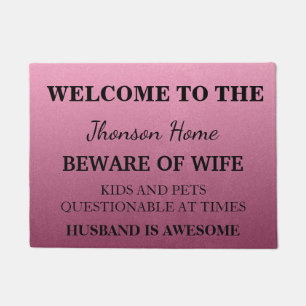 Modern Funny Family Name Welcome Personalised Doormat