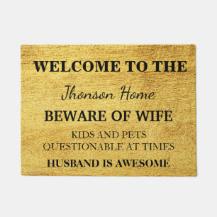 Modern Funny Family Name Welcome Personalised Doormat