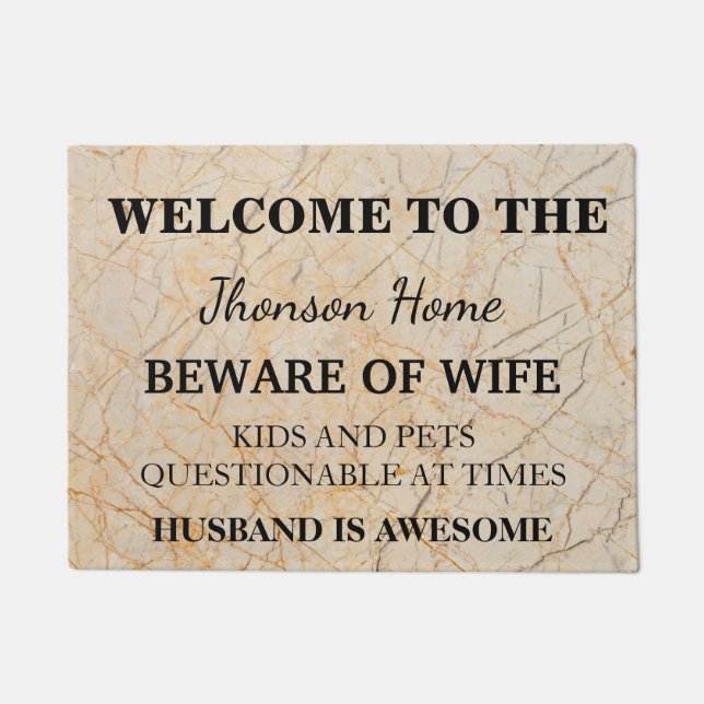 Modern Funny Family Name Welcome Personalised Doormat (Front)