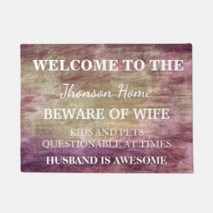 Modern Funny Family Name Welcome Personalised Doormat