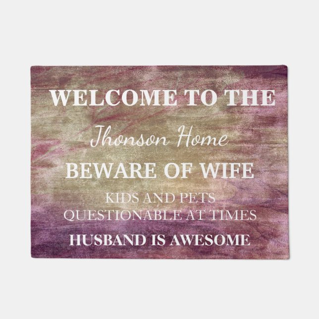 Modern Funny Family Name Welcome Personalised Doormat (Front)