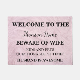Modern Funny Family Name Welcome Personalised Doormat