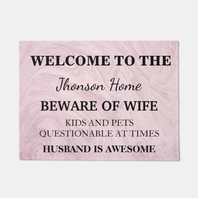 Modern Funny Family Name Welcome Personalised Doormat (Front)