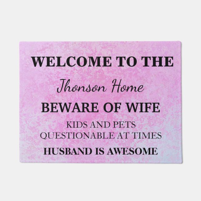 Modern Funny Family Name Welcome Personalised Doormat (Front)