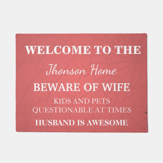 Modern Funny Family Name Welcome Personalized Door Doormat (Front)