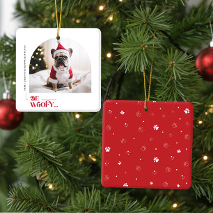 Modern Funny Family Pet Dog Arch Photo Christmas Ceramic Ornament