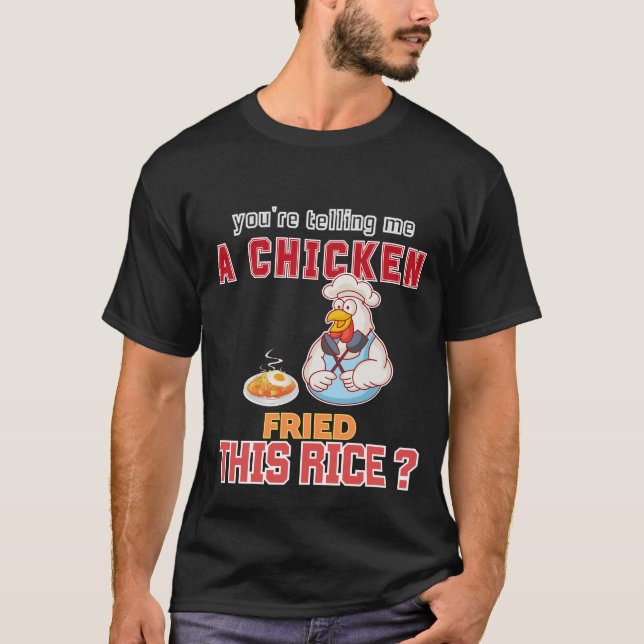 Modern Funny Fried Rice Chicken Illustration T-Shirt (Front)